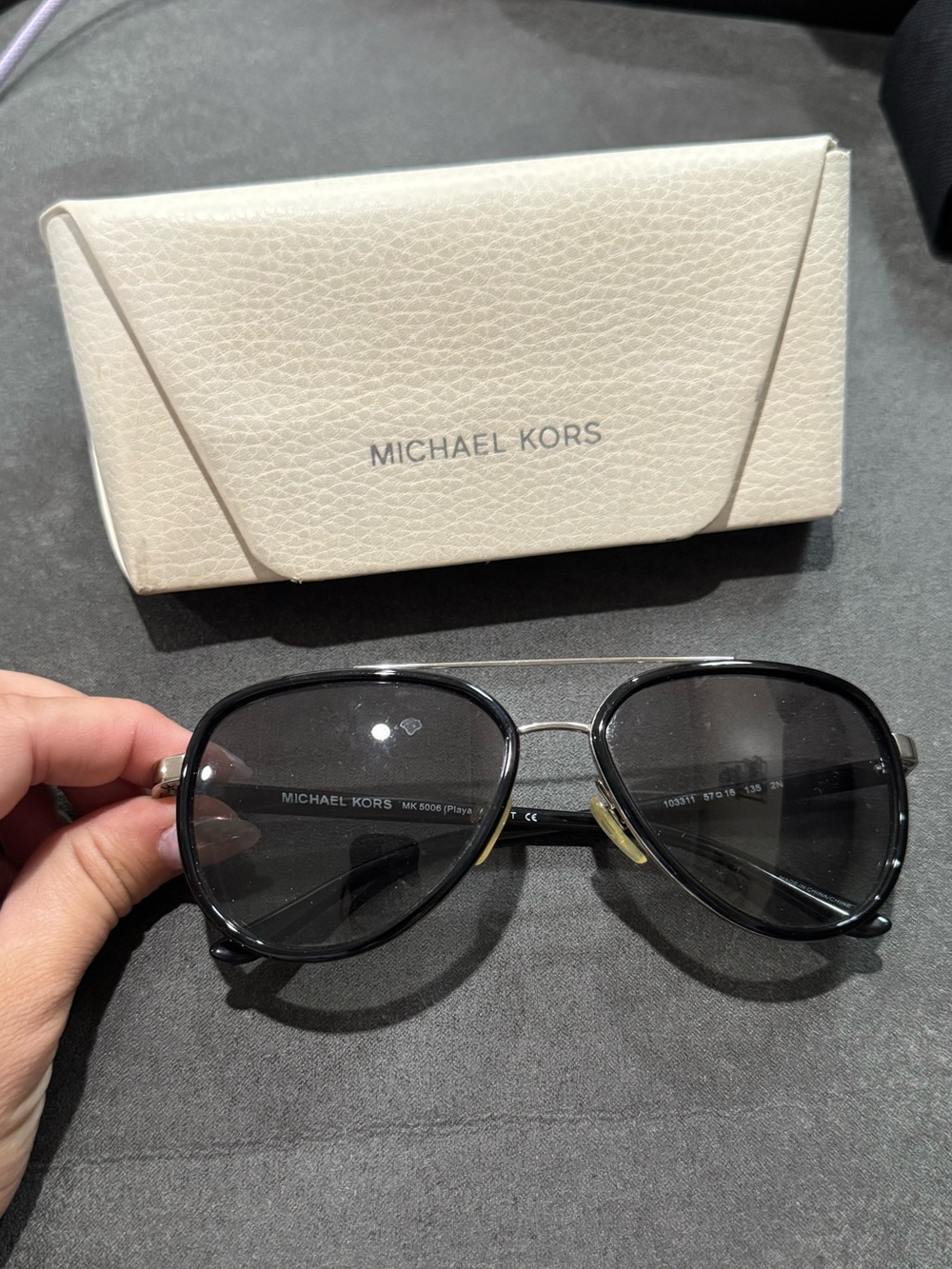 Michael Kors Black Aviator Sunglasses with Silver Metal Bridge